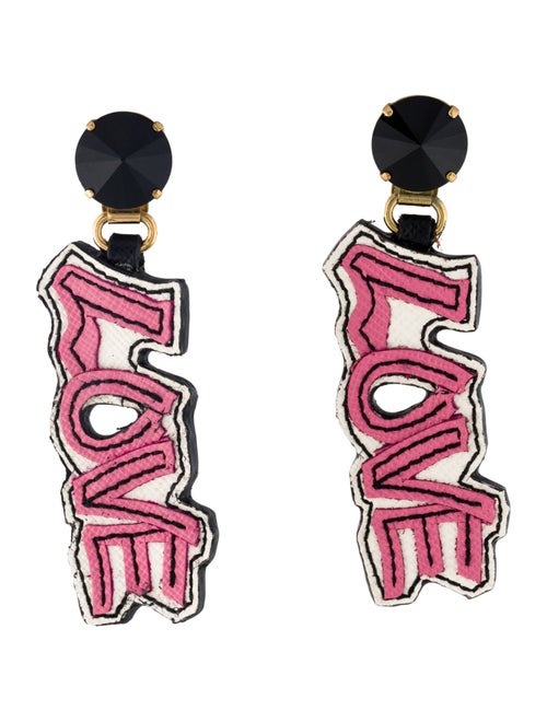 Prada Saffiano Crystal & Leather 'LOVE' Clip-On Drop Earrings