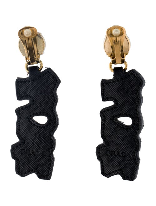 Prada Saffiano Crystal & Leather 'LOVE' Clip-On Drop Earrings