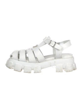 Prada Enameled Metal Triangle Rubber Gladiator Sandals