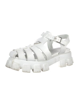 Prada Enameled Metal Triangle Rubber Gladiator Sandals