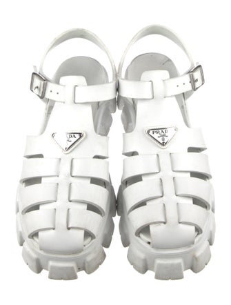 Prada Enameled Metal Triangle Rubber Gladiator Sandals
