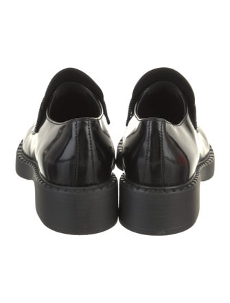 Prada Enameled Metal Triangle Leather Oxfords