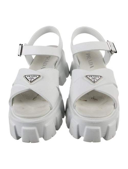 Prada Enameled Metal Triangle Rubber Sandals