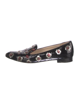 Prada Sequins Floral Print Loafers