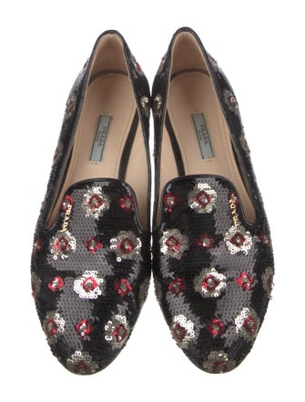 Prada Sequins Floral Print Loafers