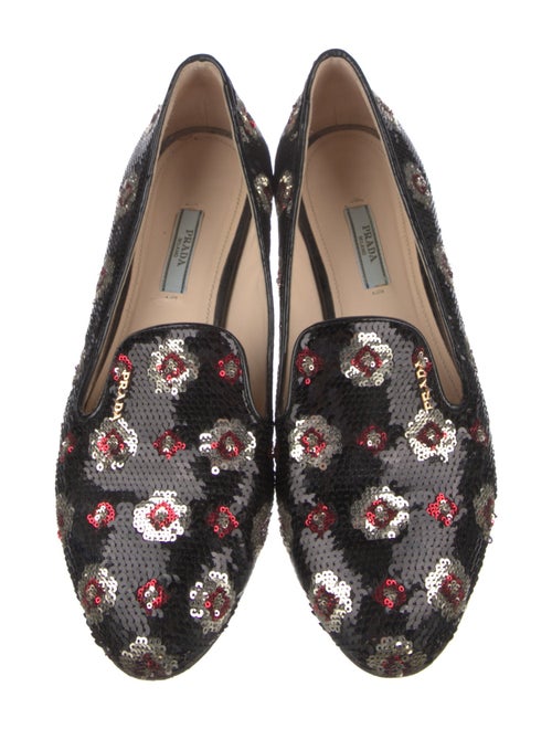 Prada Sequins Floral Print Loafers