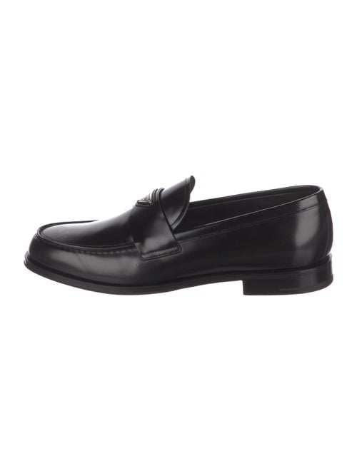 Prada Enameled Metal Triangle Leather Dress Loafers