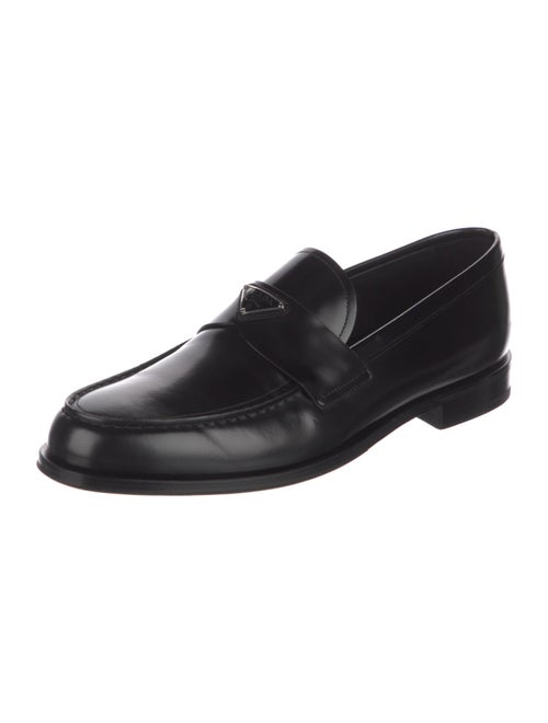 Prada Enameled Metal Triangle Leather Dress Loafers