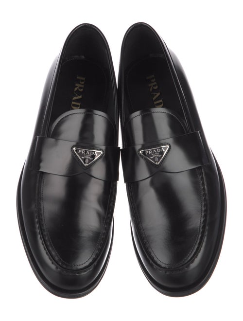 Prada Enameled Metal Triangle Leather Dress Loafers