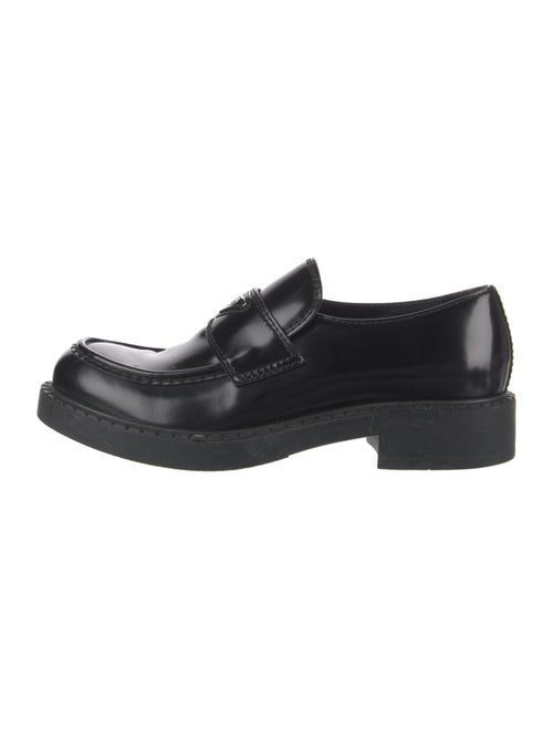 Prada Enameled Metal Triangle Leather Dress Loafers
