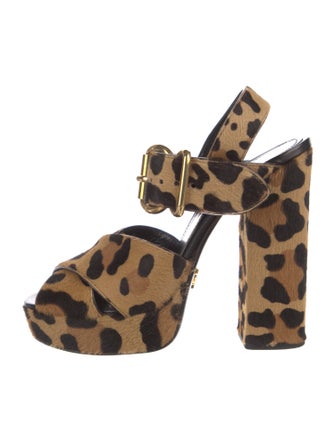 Prada Ponyhair Animal Print Slingback Sandals