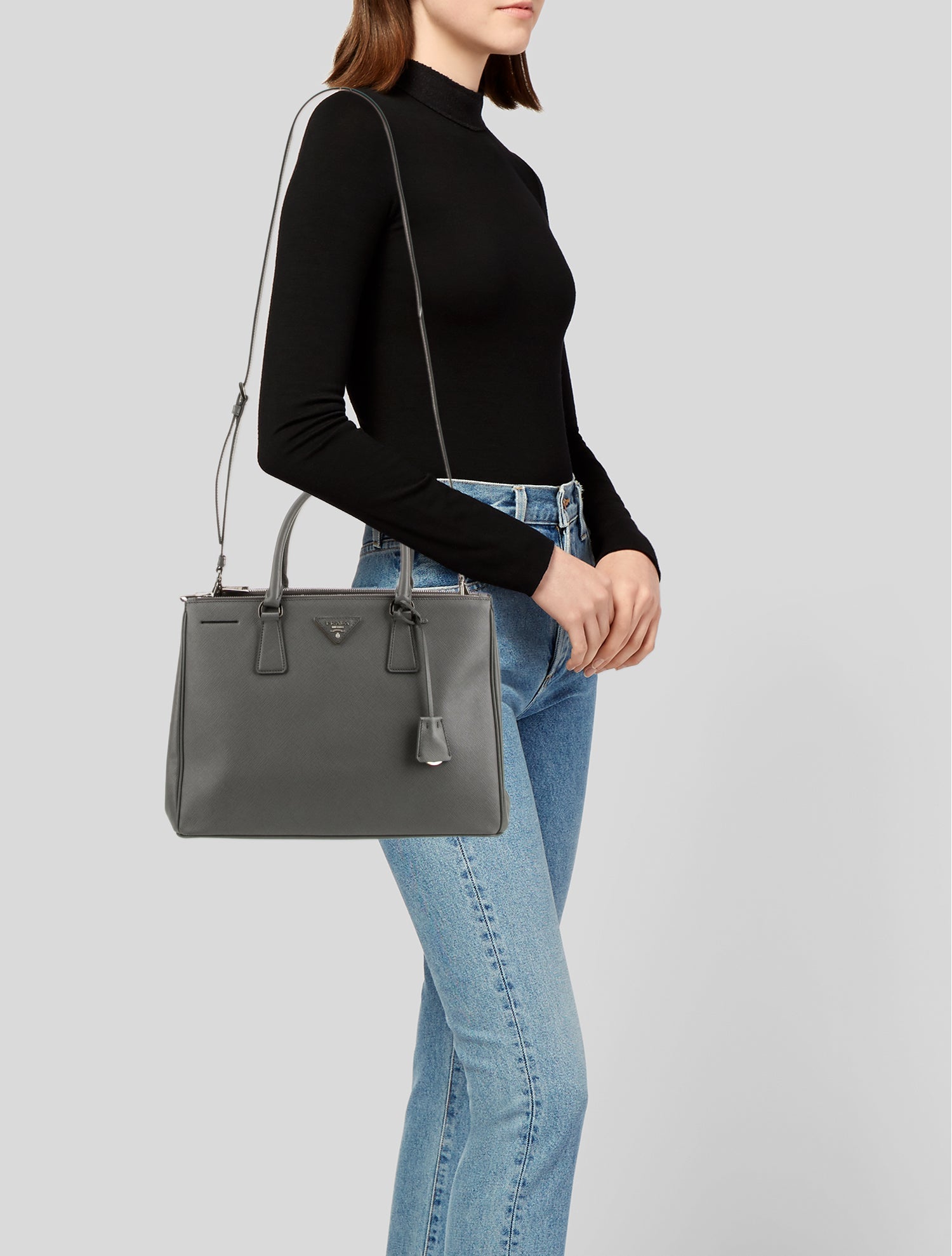 Prada Enameled Metal Triangle Top Handle Bag