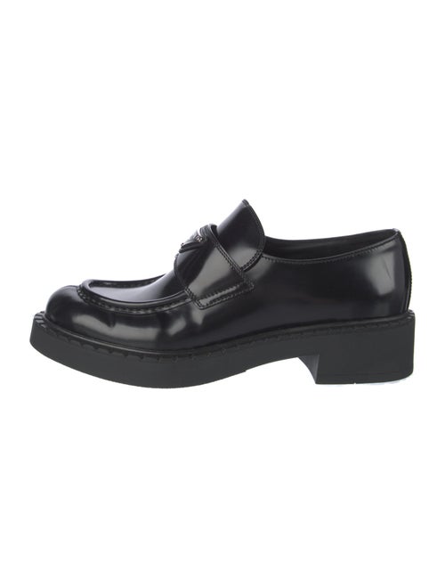 Prada Enameled Metal Triangle Leather Loafers