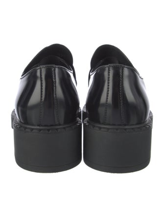 Prada Enameled Metal Triangle Leather Loafers