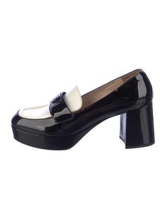 Prada Enameled Metal Triangle Patent Leather Pumps