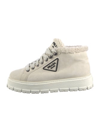 Prada Enameled Metal Triangle Leather Sneakers