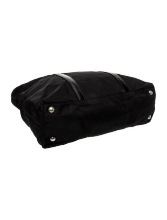 Prada Enameled Metal Triangle City Calf-Trimmed Tessuto