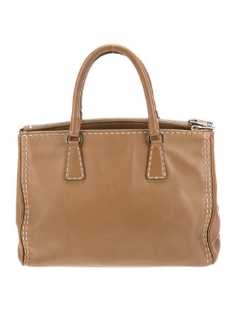 Prada Enameled Metal Triangle Galleria Double Zip Large