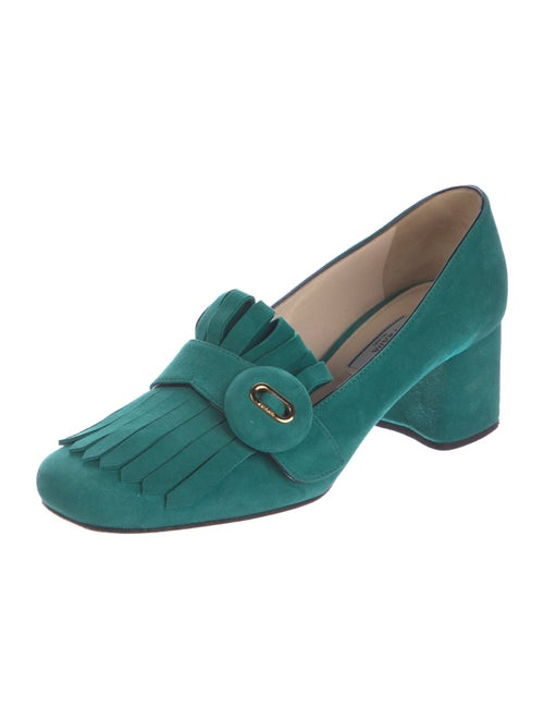 Prada Suede Fringe Trim Accent Pumps