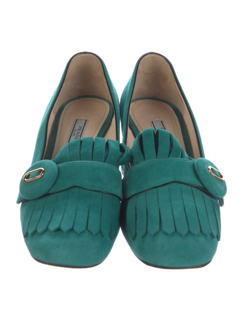 Prada Suede Fringe Trim Accent Pumps