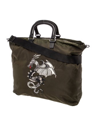 Prada Saffiano Leather Dragon Appliqué Tattoo Shopping w/ Strap