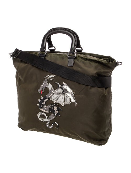 Prada Saffiano Leather Dragon Appliqué Tattoo Shopping w/ Strap