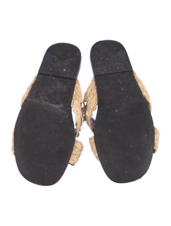 Prada Rockstud Accents Raffia Slides