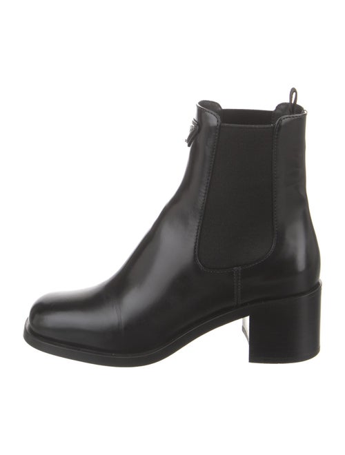 Prada Enameled Metal Triangle Leather Chelsea Boots
