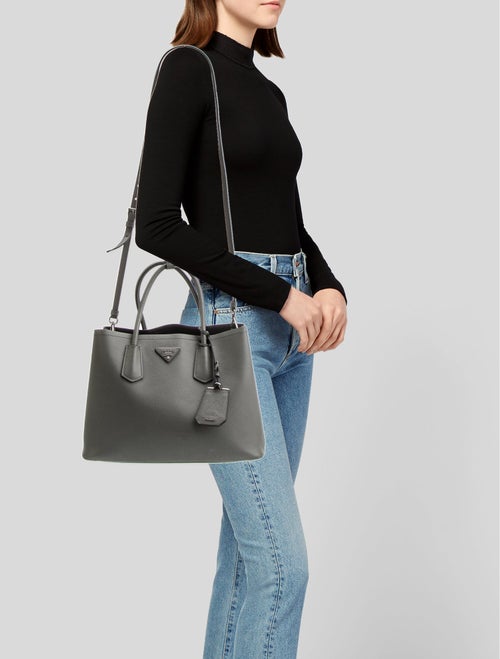 Prada Saffiano Cuir Leather Double Bag Medium