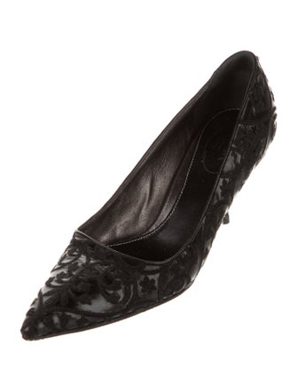 Prada Leather Embroidered Accent Pumps