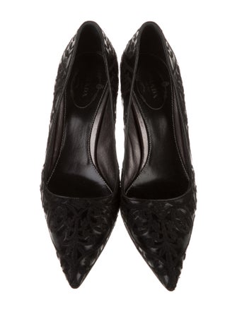Prada Leather Embroidered Accent Pumps