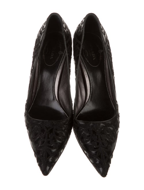 Prada Leather Embroidered Accent Pumps