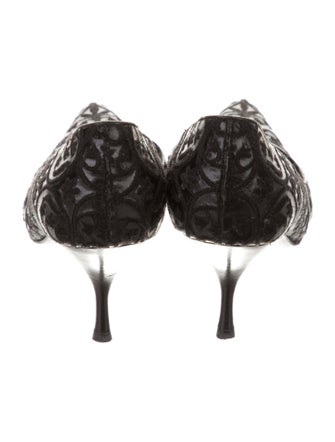 Prada Leather Embroidered Accent Pumps