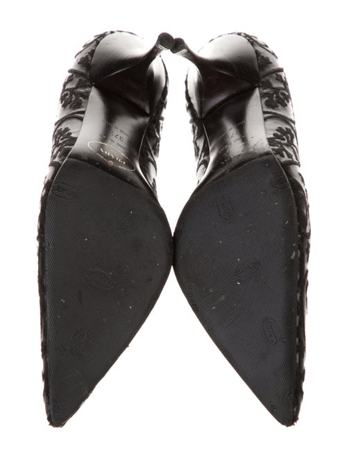Prada Leather Embroidered Accent Pumps