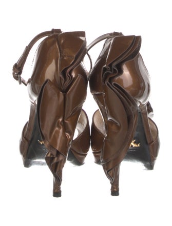 Prada Patent Leather Ruffle Embellishment D'Orsay Pumps