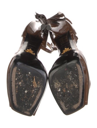 Prada Patent Leather Ruffle Embellishment D'Orsay Pumps