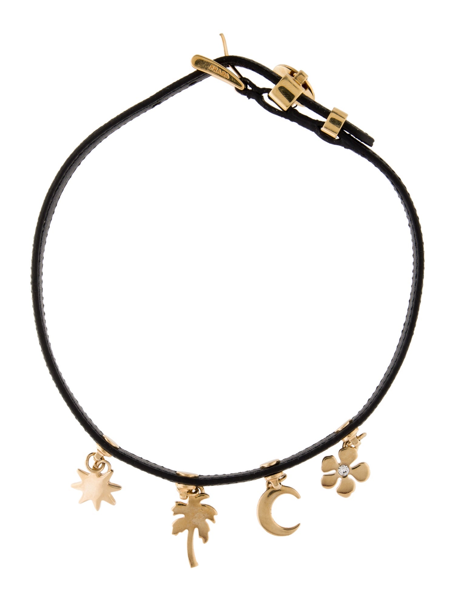Prada Leather Prada Charm Choker Necklace