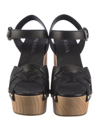 Prada Woven Platform Leather Sandals