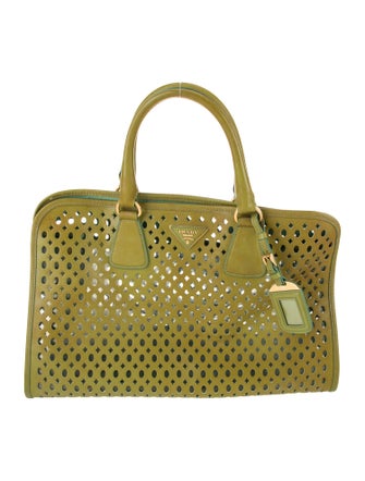 Prada Saffiano Vernice Fori Leather Top Handle Bag