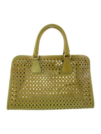 Prada Saffiano Vernice Fori Leather Top Handle Bag