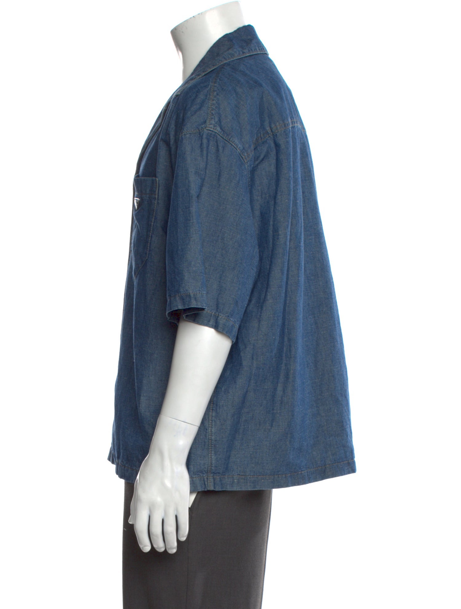 Prada 2023 Enameled Metal Triangle Denim Shirt