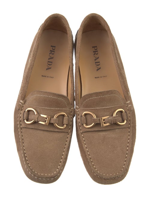 Prada Suede Leather Trim Embellishment Loafers