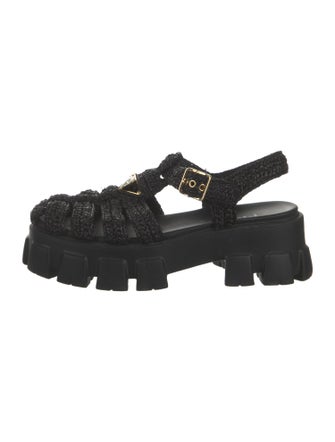 Prada Enameled Metal Triangle Straw Slingback Sandals