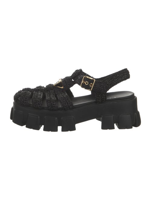 Prada Enameled Metal Triangle Straw Slingback Sandals