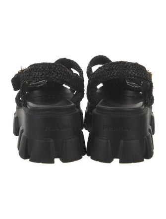 Prada Enameled Metal Triangle Straw Slingback Sandals