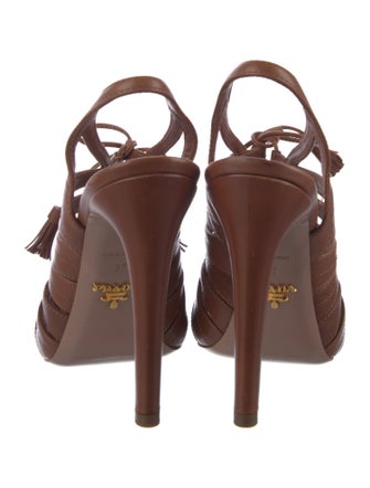Prada Leather Tassel Accents Slingback Sandals