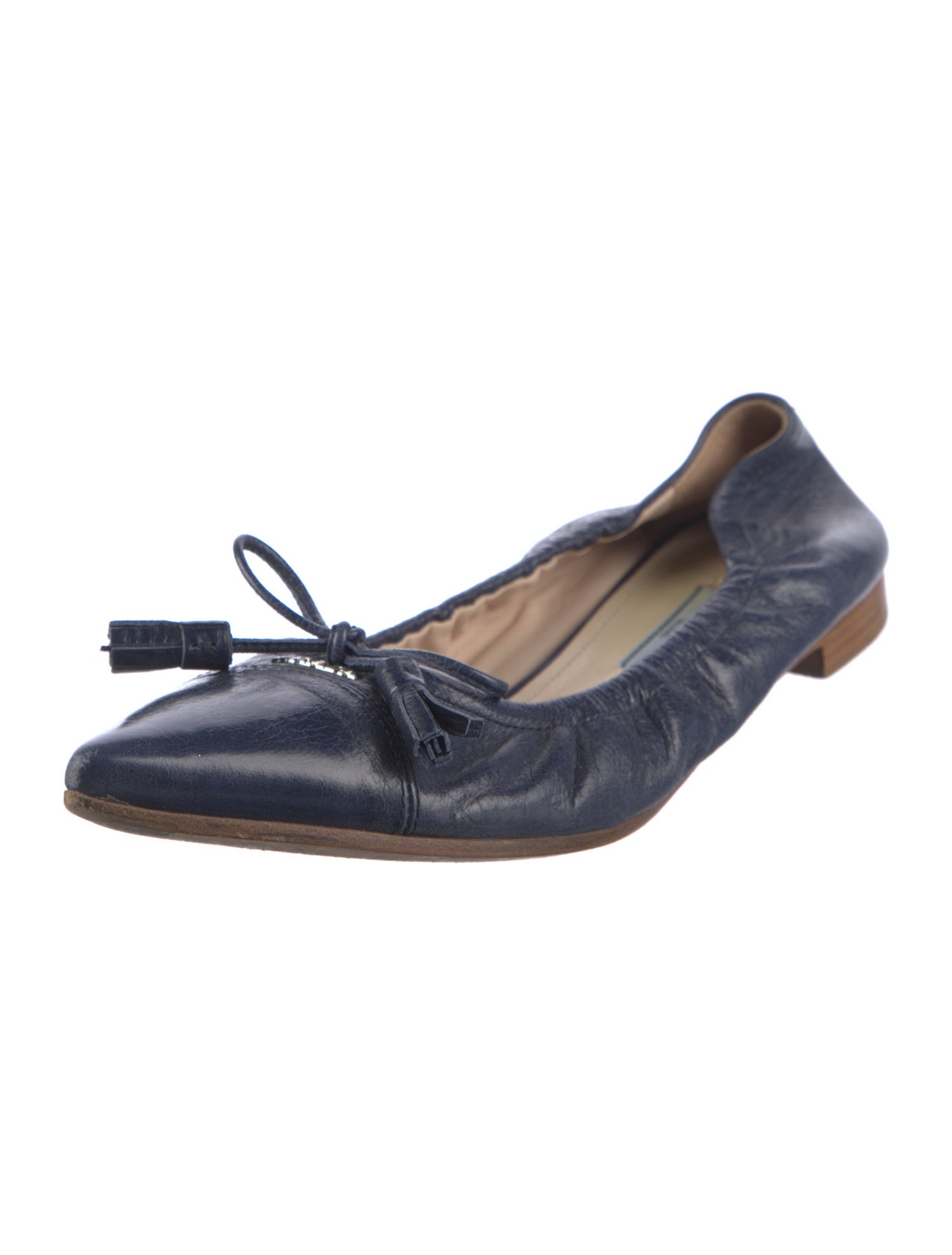 Prada Leather Bow Accents Ballet Flats