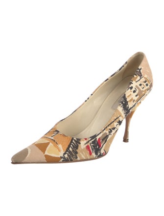 Prada Canvas Printed Slingback Pumps