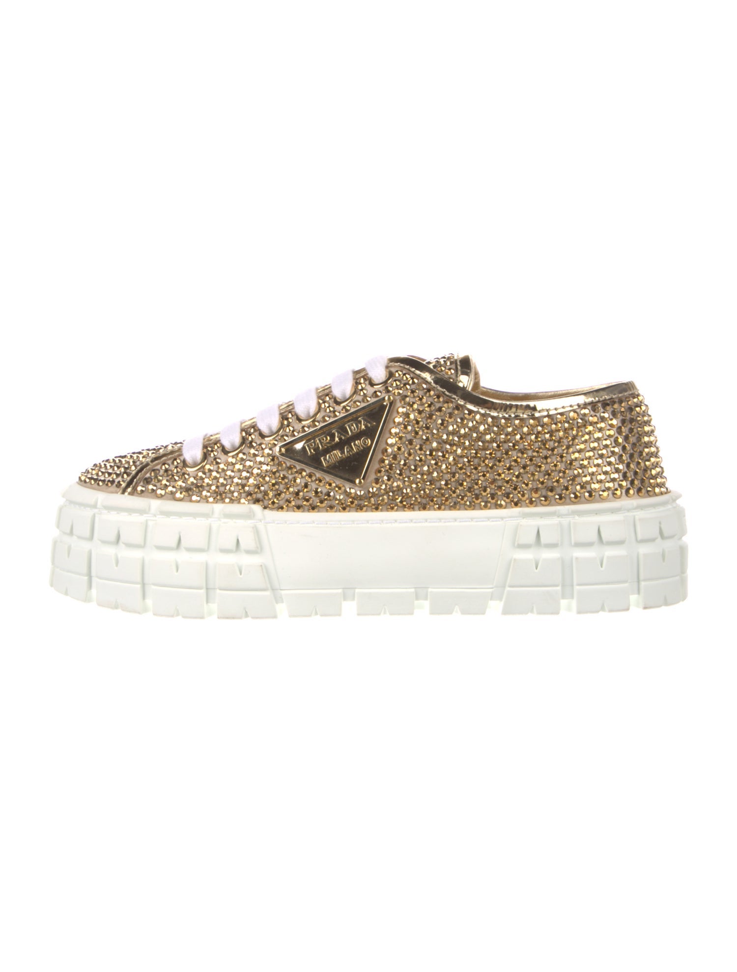 Prada Leather Crystal Embellishments Sneakers