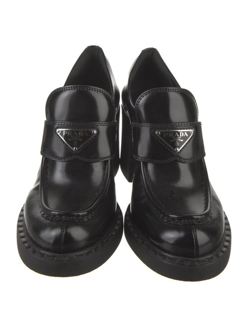 Prada Enameled Metal Triangle Patent Leather Pumps